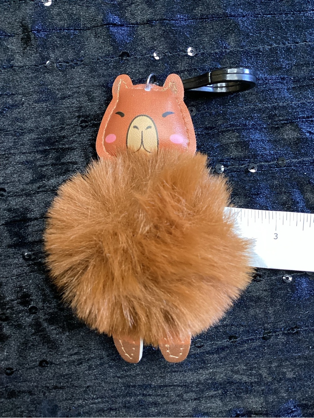 Brown Alpaca Pom Pom Keychain with Clip - Picture 10 of 11